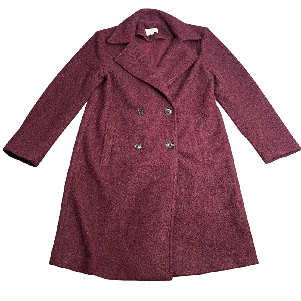 LOFT Womens Burgundy Double Breasted Boucle Textured Coat Size S